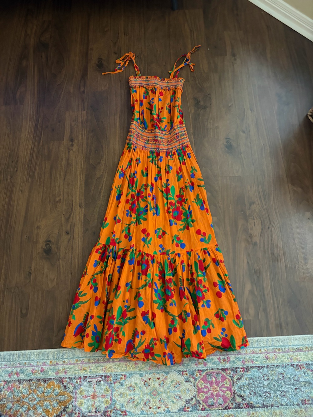 Tory Burch Orange Floral Tiered Maxi Dress
